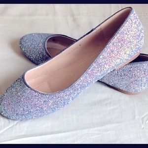 Sparkly blue and silver glitter flats, size 9.